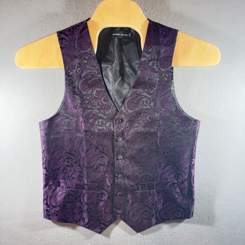 713 | NWT Barry Wang Purple Paisley Jacquard Formal Vest Mens Small Wedding Prom